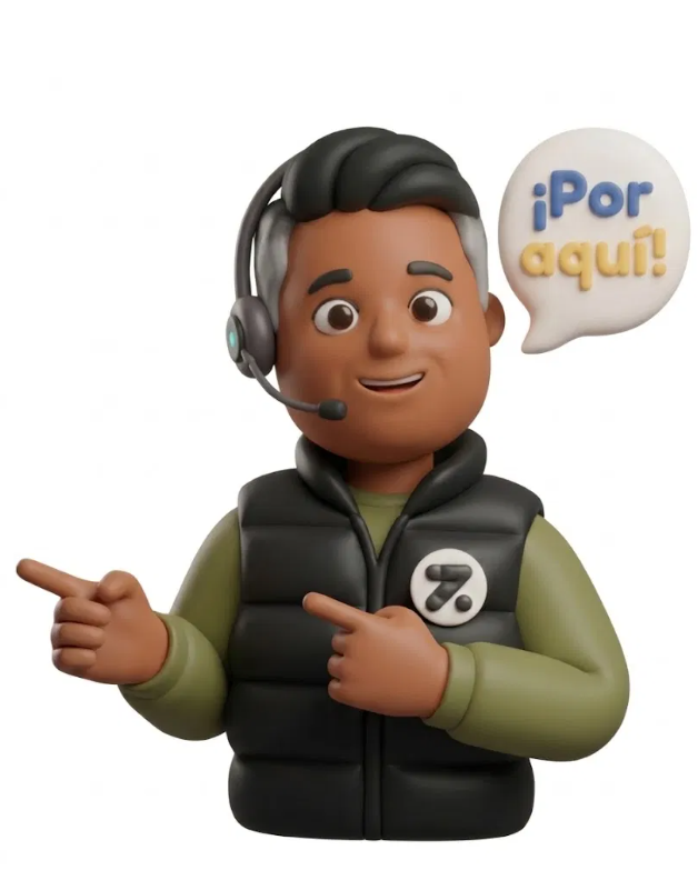 Sr. Bot José señalando el botón: ¡Por aquí!